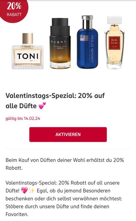 [Rossmann] Valentinstags-Spezial: 20% auf alle Düfte / Parfum