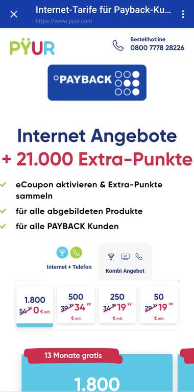 [Payback] [Pyur] 21000 Punkte für Neuvertrag (personalisiert)