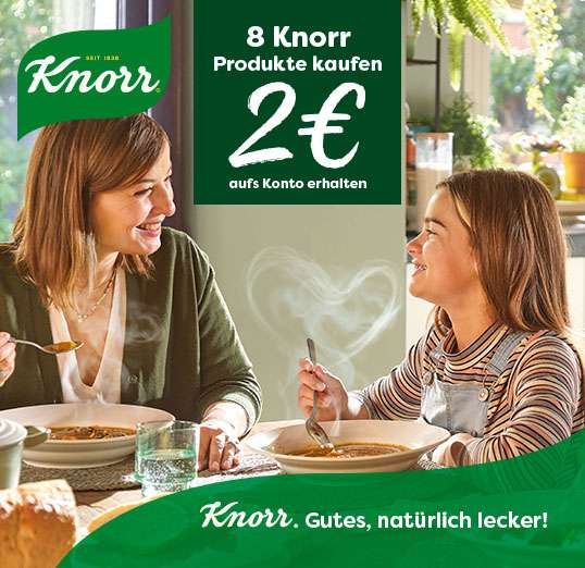 8 Knorr Produkte kaufen - 2€ aufs Konto erhalten (3x pro Person einlösbar)