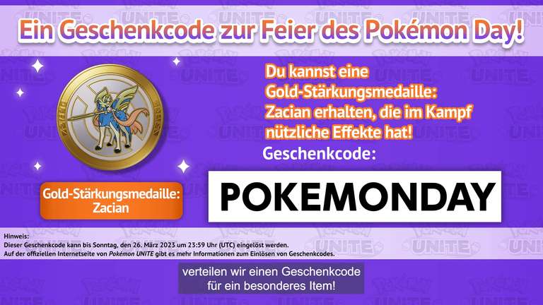 Pokemon Unite Geschenkcode zur Feier des Pokémon Day 2023