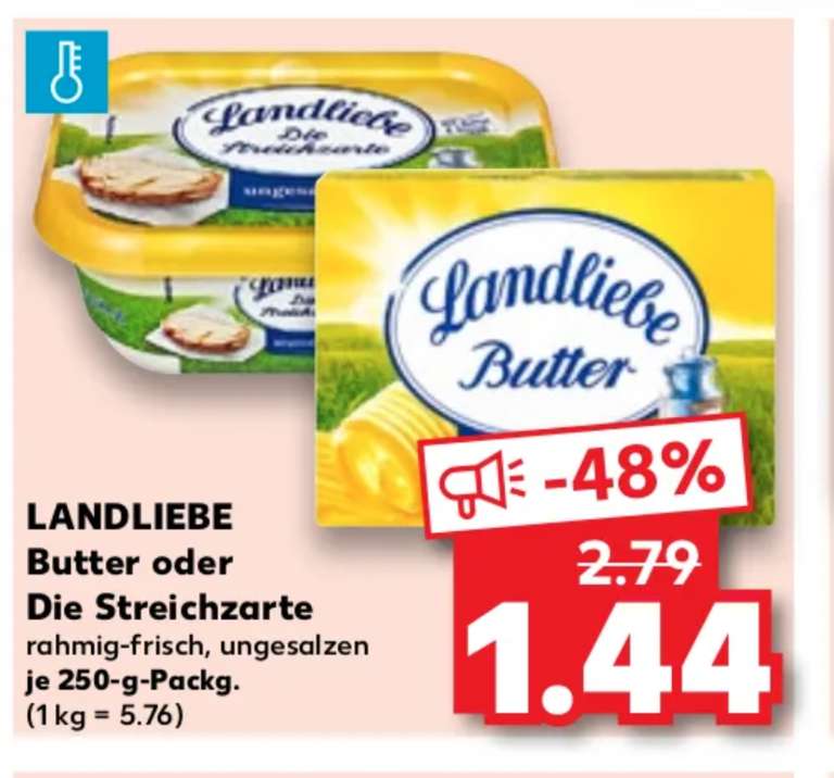 [ Kaufland ] Landliebe Butter oder Die Streichzarte 250g rahmig frisch, ungesalzen