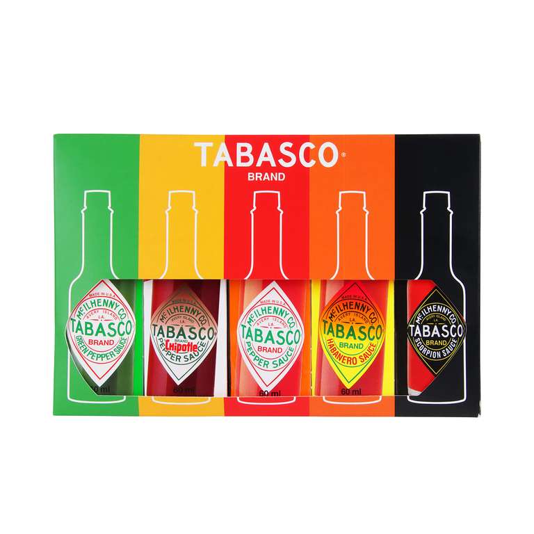 TABASCO Brand Geschenk-Set: 5 Glasflaschen scharfe Chili-Sauce (5*60ml) 100% natürlich [PRIME/Sparabo; für 15,25€ bei 5 Abos]
