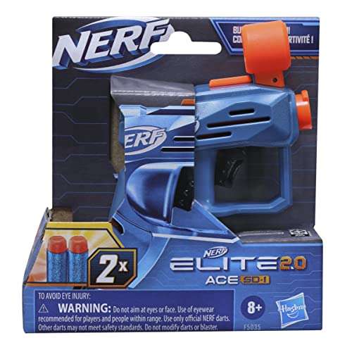 NERF Elite 2.0 Ace SD-1 Dart-Blaster, 2 Elite Darts, Ziehgriff, Integrierte Dart-Halterung für 1 Dart (Prime)