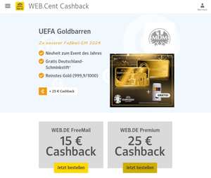 [WEB.de / GMX.net] Bis zu 25€ Cashback auf 34€ Goldbarren über WEB.Cent