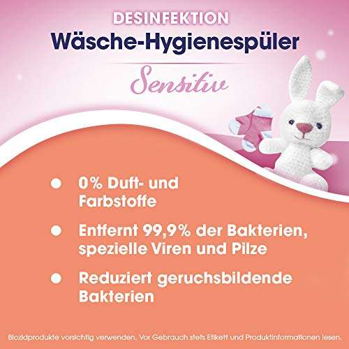 [PRIME/Sparabo] 4er Pack Sagrotan Wäsche-Hygienespüler Sensitiv 0% – Desinfektionsspüler für hygienisch saubere Wäsche, 4x1,5l (2,61€/Stück)