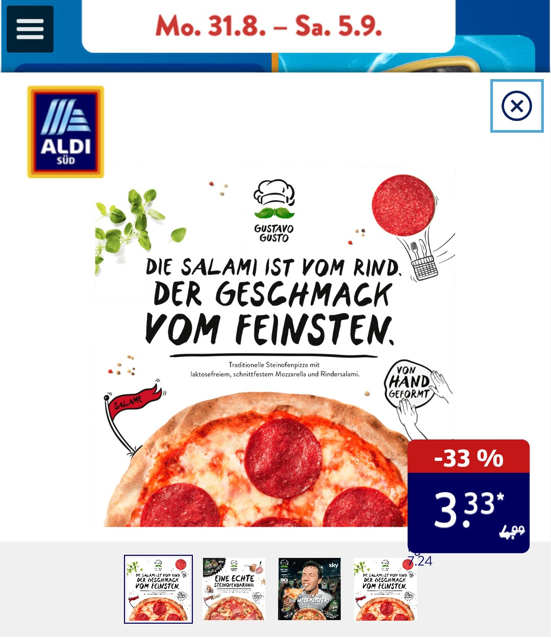 [Aldi Süd] Gustavo Gusto Pizza verschiedene Sorten 3,33€