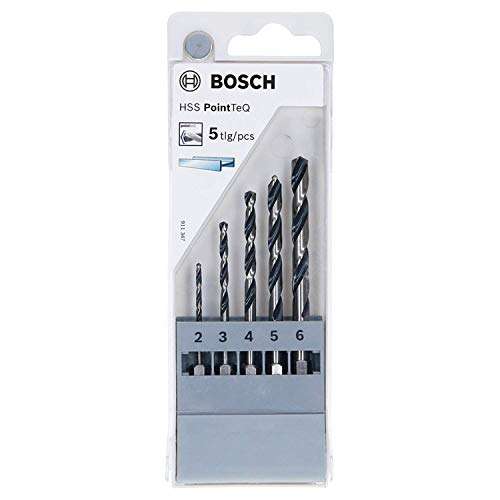 Bosch 5-tlg. PointTeQ Sechskantbohrer-Set (für Metall, Ø: 2-6 mm, Arbeitslänge: 24-57 mm, Gesamtlänge: 60-98 mm, ¼"-Sechskantschaft (Prime)