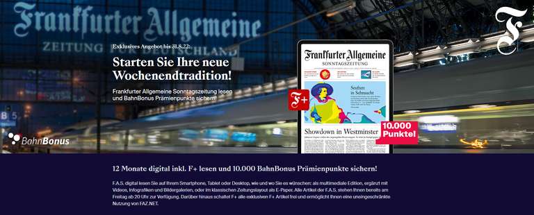 [Deutsche Bahn] 10.000 BahnBonus Prämienpunkte mit FAS-Abo 12 Monate (Digital)
