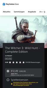 PS5 PS4 Witcher 3 Wild Hunt Complete Edition - 75% Days of Play 24h Blitzangebot (PSN Store)