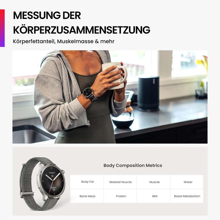 Amazfit Balance Sunset Grey Smartwatch (1.5", 480x480, OLED, ~14d Akku, HR-Sensor, SpO2, GPS mit Routen, NFC für Zepp Pay, Alexa, 5ATM)