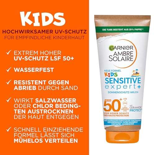 Garnier Sonnenschutzmilch mit LSF 50+ für Kinder, Ambre Solaire Kids Sensitive expert+, 175 ml [PRIME/Sparabo; für 5,21€ bei 5 Abos]