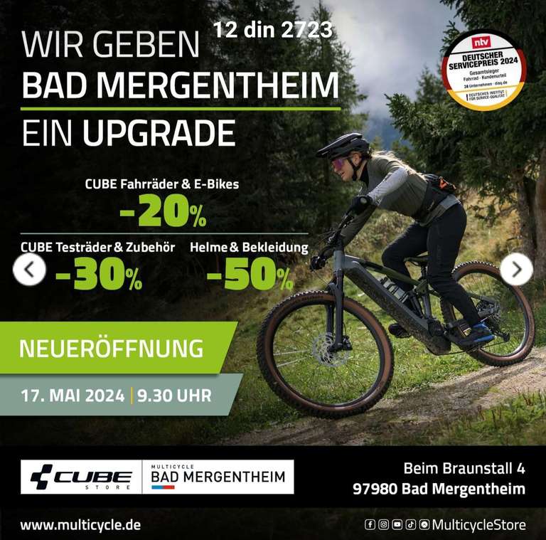 Cube store Neueröffnung Bad Mergentheim -20% auf Cube bikes, z.B. Nuroad Race für 1.359,20