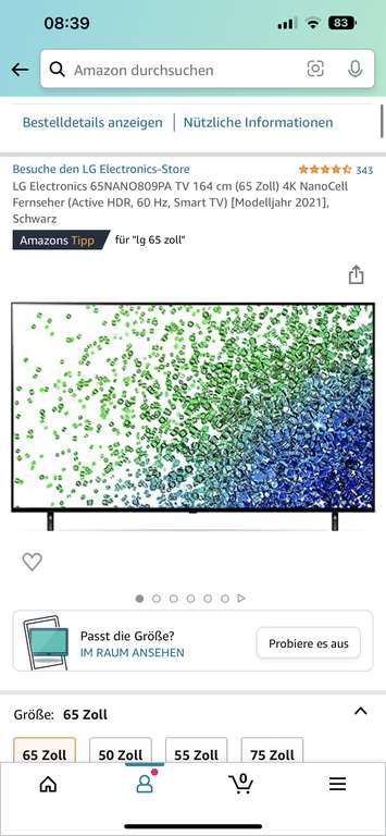 LG NanoCell TV 65 Zoll (164 cm), 65NAN0809PA, 4K NanoCell Fernseher (Active HDR, 60 Hz, Smart TV) Modelljahr 2021