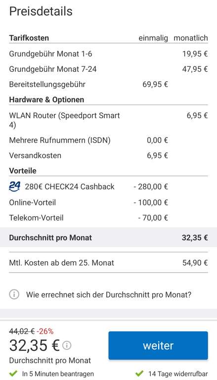 Telekom Magenta Zuhause L DSL inkl Router monatlich effektiv 32,35€ möglich 25,40€ / 280€ Cashback/ 450€ Ersparnis