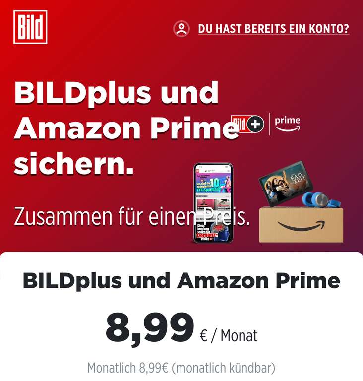 Bild Plus + Amazon Prime (monatlich kündbar)
