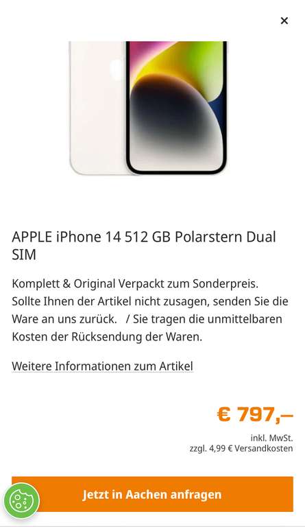 Apple iPhone 14 Polarstern 512GB Neu Saturn Markt Aachen