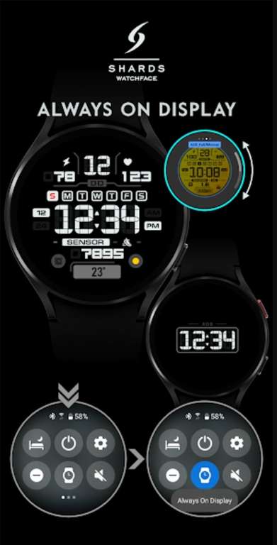 (Google Play Store) SH023 Watch Face, WearOS watch (WearOS Watchface, digital)