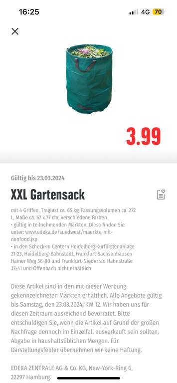 [Marktkauf] Gartensack 272 Liter 3,99€