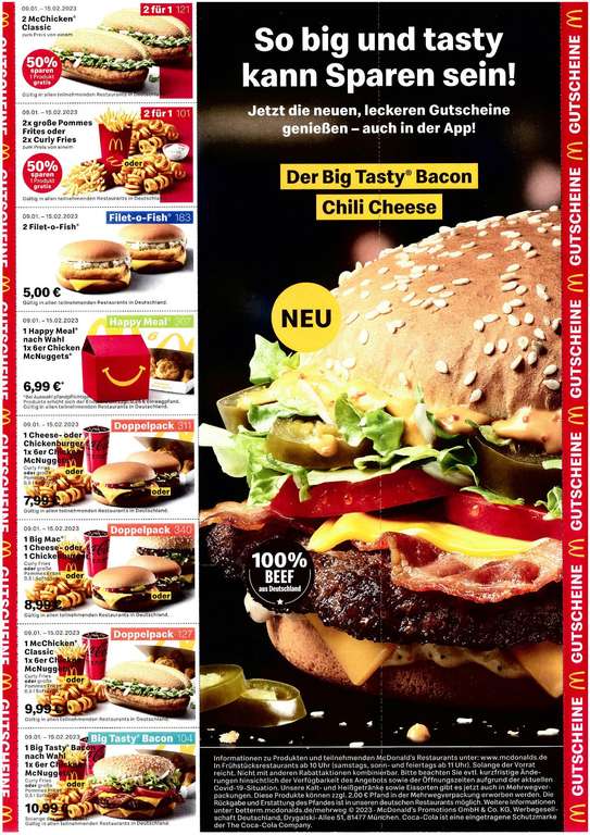 McDonalds McDonald's Gutscheine Coupons 09.01.-15.02.2023