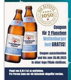 2 Flaschen Weltenburger Hell GRATIS bei logo Getränkemarkt