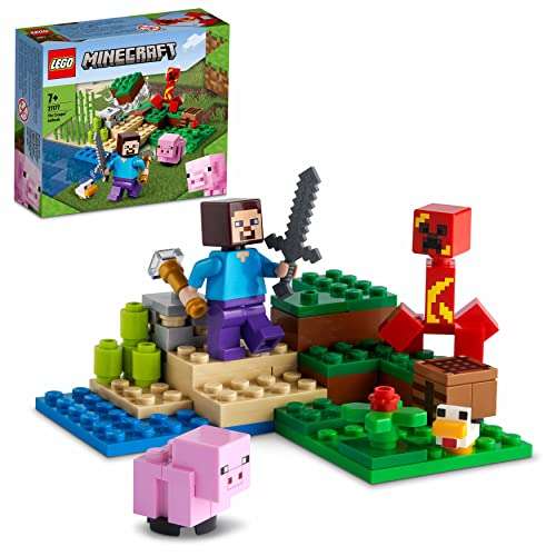 LEGO 21177 Minecraft Der Hinterhalt des Creeper, mit Steve, Schweinchen- und Kükenfiguren, ab 7 Jahren mit Minifiguren (Prime / otto up)