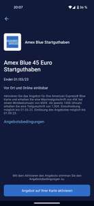 Amex Blue 45€ Startguthaben