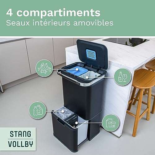 StangVollby Halden Mülleimer | Schwarz | 50 Liter, mit Sensor, Automatischer Deckel mit Soft-Close