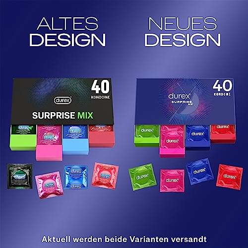Durex Surprise Me Kondome in stylischer Box - Extra Vielfalt, praktisch & diskret verpackt 0,32€/Stück (1 x 40 Stück) (Prime)