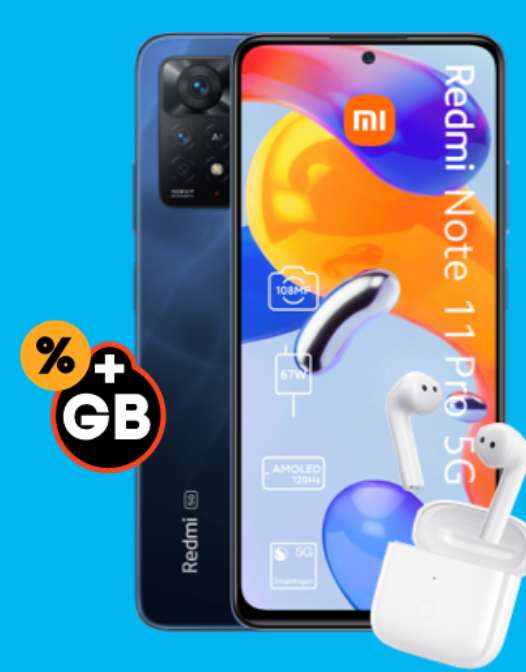 O2 Netz: Xiaomi Redmi Note 11 Pro 5G 128GB & Redmi Buds 3 im Allnet/SMS Flat 10GB LTE für 15,99€/Monat, 1€ Zuzahlung, 40€/50€ Cashback