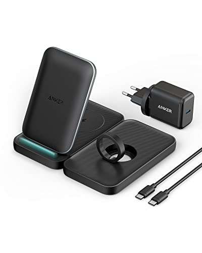 Anker 3-in-1 kabellose Ladestation, 533 Wireless Charger, 20W PD Netzteil, für iPhone 14/13/12, Galaxy S22, AirPods Pro, Apple Watch 1-6
