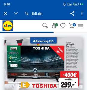 Toshiba 4k Ultra HD Smart TV (Lidl Lokal)