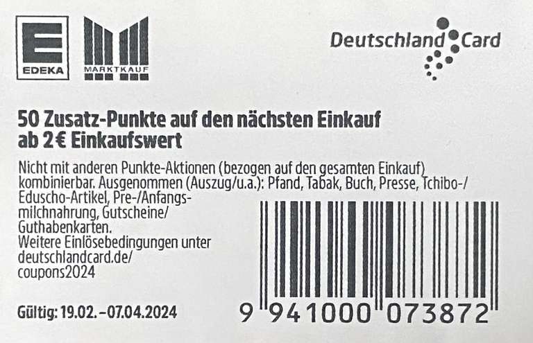 [EDEKA ESSO Deutschlandcard ] Sammeldeal Glückslos Coupons z.B. 50 Z-Punkte auf den nächsten Einkauf ab 2€ uvm.