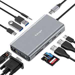 Kubager USB C Hub – USB C Adapter 11 in 1 mit Zwei 4K HDMI, 2 USB-A 3.1, 1 USB-C 3.1, PD 100W, SD/TF, Ethernet 1000M, 1 VGA,