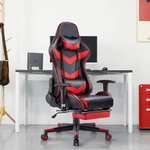 Yaheetech Bürostuhl Gaming Stuhl mit Fußstütze, Größe 70 × 66,5 × 125 - 135 cm (L × B × H), Farbe-Rot