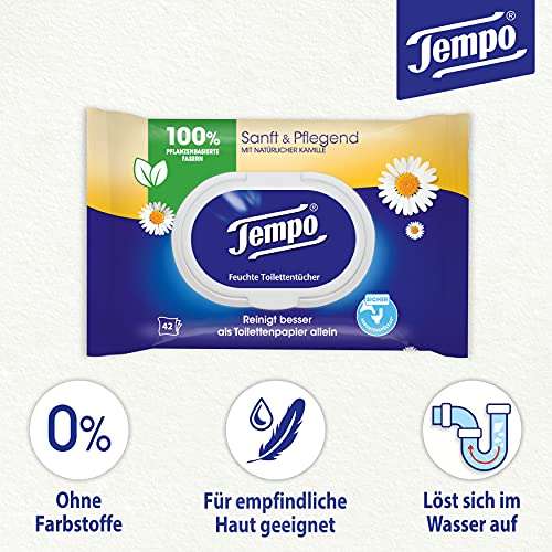 [PRIME/Sparabo] Tempo Feuchte Toilettentücher "Sanft & Pflegend" - Megapack - 16 Packungen mit je 42 Tüchern
