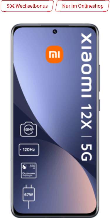 Telekom Netz: Xiaomi 12X 256GB Speicher alle Farben im Allnet Flat 10GB LTE für 24,99€/Monat, 1€ Zuzahlung, 50€ RNM, 25€ Shoop
