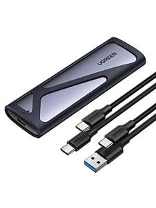 [Prime] UGREEN M.2 SSD Festplattengehäuse USB 3.2 10 Gbps Gen2 Aluminium Gehäuse für NVMe und SATA SSD, werkzeuglos inkl. 2 Kabel
