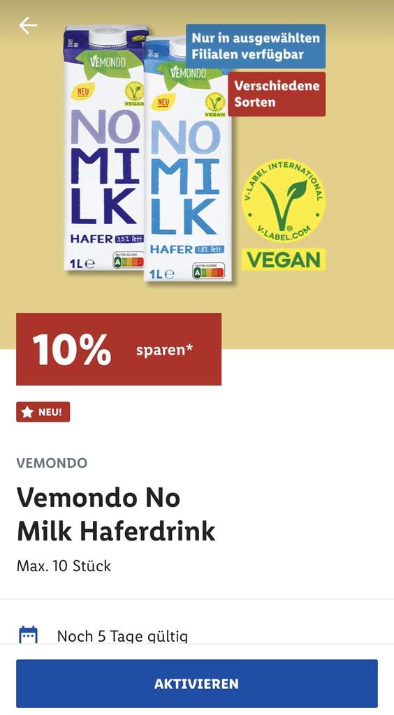 LIDL plus] Vemondo No Milk (Verfügbar - in | mydealz 1.704 Filialen)
