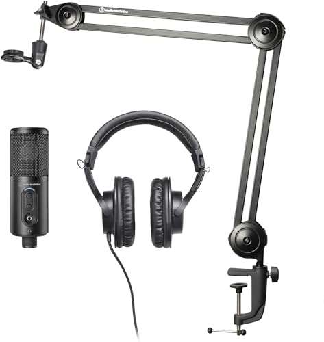 Audio-Technica Creator Pack | inkl. ATR2500x-USB Kondensator Mikrofon, ATH-M20x Over-Ear Kopfhörer, Mikrofonarm & Tischstativ