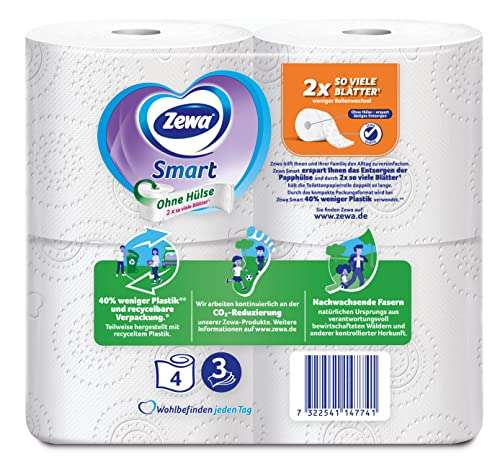 Zewa Smart Toilettenpapier Ohne Hülse, Großpackung Mit 48 Rollen (300 Blatt pro Rolle)