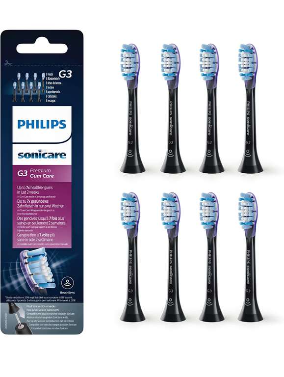 (Prime Day) Philips Sonicare Original G3 Premium Gum Care Standard Schallzahnbürstenköpfe - 8er-Pack in Schwarz oder weiß (Modell HX9058/33)