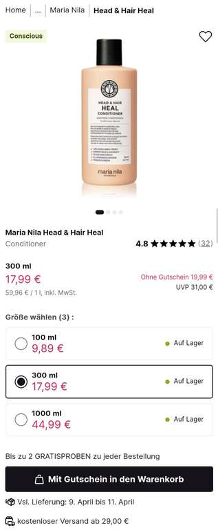 Maria Nila Head & Hair Heal Conditioner 300ml [Flaconi]