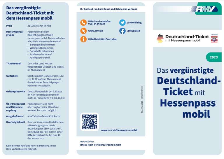 31€ - Hessenpass mobil - Deutschland-Ticket zum Sparpreis (nur mit Wohngeld, Sozialhilfe, Bürgergeld, Asyl)