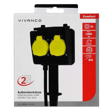VIVANCO Outdoor 2-fach Steckdose mit Erdspieß inkl. 3m Kabel für 9,99€ (statt 15€)