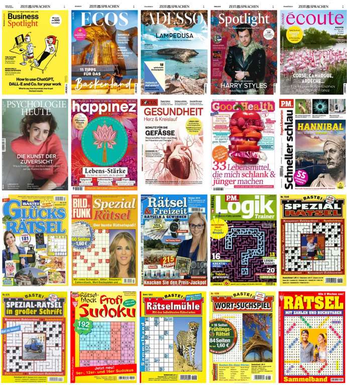 20 Zeitschriftenabos zum Gehirn-Tag (Logik,Gesundheit,Sprache): happinez für 51,20€ + 40€ Amazon| GoodHealth für 26,50€| Glücksrä. für 9,87€
