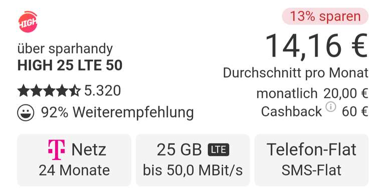 Telekom Netz 25GB LTE Allnet Flat eff. 14,16 / Mon. bei RNM