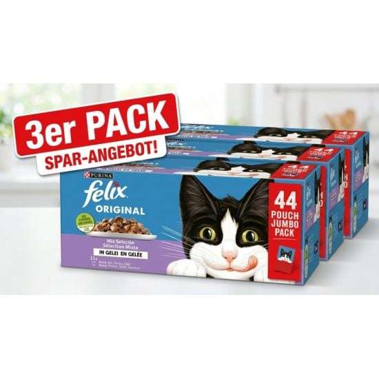 Felix Mix Auswahl in Gelee 3er-Pack Nassfutter  132 Beutel, 11,1 kg, bei  DealClub