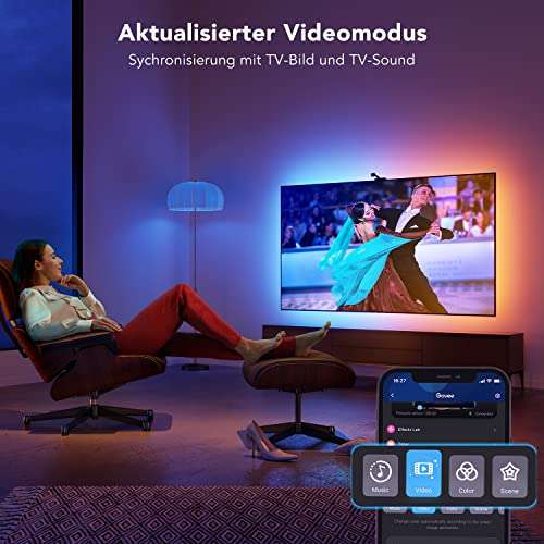 Govee DreamView T1 TV LED Hintergrundbeleuchtung, WiFi Hintergrundbeleuchtung mit Kamera für 55-65 Zoll TV und PC | 75-85 Zoll für 64,99€