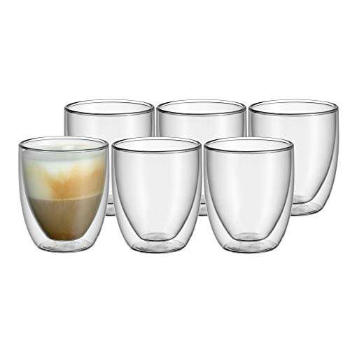 WMF Kult Cappuccino Gläser Set 6-teilig, doppelwandige Gläser 250ml, Schwebeeffekt, Thermogläser, hitzebeständiges Teeglas, Kaffeeglas