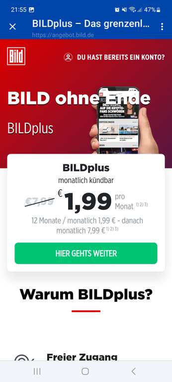 1100 Payback Punkte für 1,99€ mit BILDplus (personalisiert)